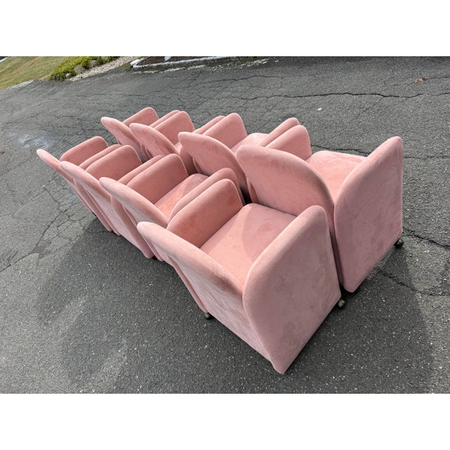 1980 Pink Mauve Suedes Chiclets Style Dining Chairs - A Set of 8 For Sale - Image 4 of 9