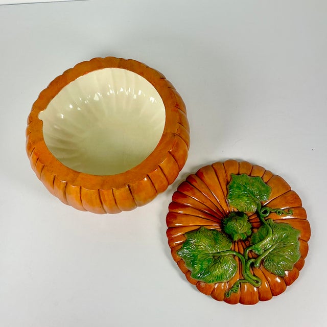 1989 Vintage Americana Folk Art Boho Chic Pumpkin Soup Tureen, Halloween & Thanksgiving. For Sale - Image 11 of 15