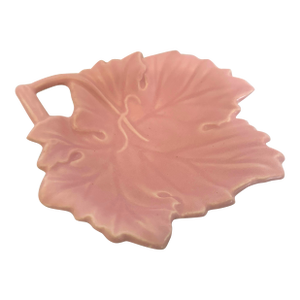 Vintage Dusty Pink Majolica Ceramic Leaf Trinket Dish