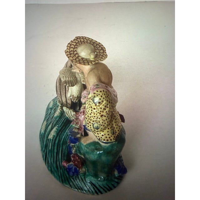 Antique Chinese Famille Rose Porcelain Figural Sculpture With Water Birds, 19th Century For Sale - Image 6 of 6