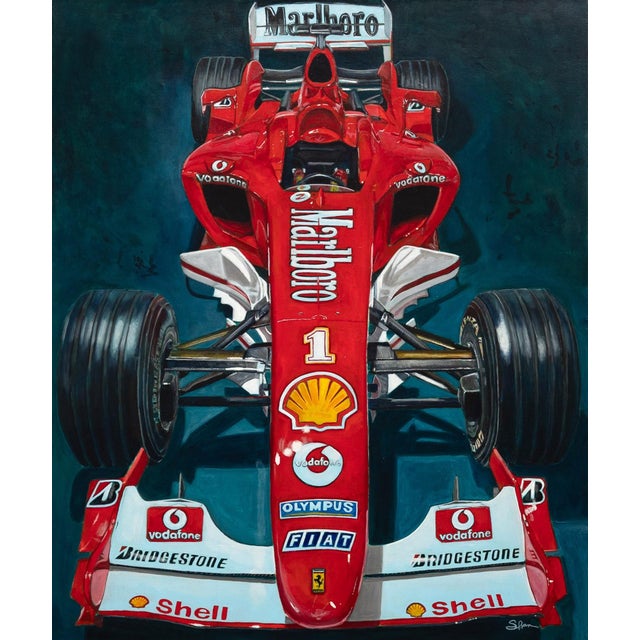 I always thought that records were meant to be Broken by Shan Fannin | Acrylic on canvas of a red Ferrari F2004 race car For Sale