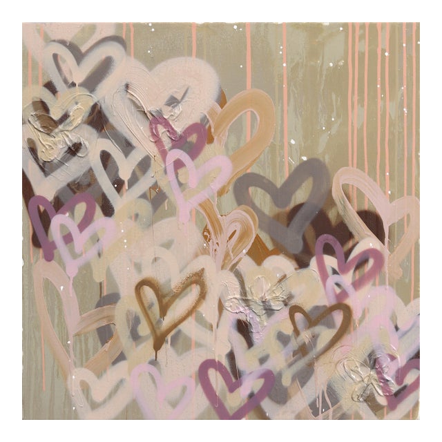 Showering You With Affection - Abstract Muted Tone Graffiti Mixed Media Painting Original Artwork by Amber Goldhammer For Sale