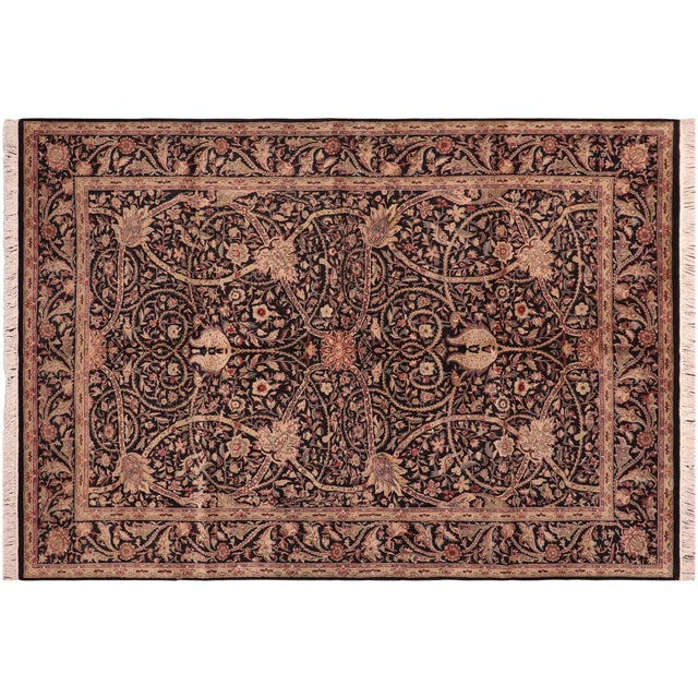 Black Art Nouveau Floral 1990's Pak-Persian Black/Green Wool Rug - 6'2'' X 9'0'' For Sale - Image 8 of 9