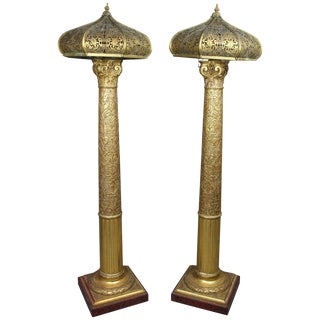 Pair of Napoleon III Giltwood and Marble Floor Lamps For Sale