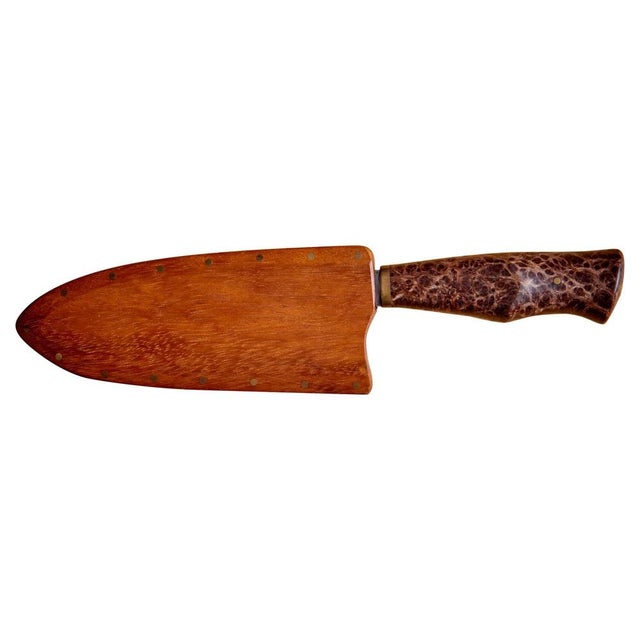 Brown Knife with Redwood Burl Handle and Teak Knife Sheath by Dave Jacobson, 2023 For Sale - Image 8 of 8