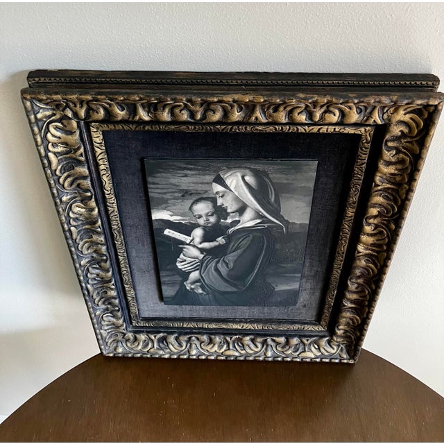 Early 20th Century Antique Italian Renaissance Style Madonna and Child Gilt Frame Engraving For Sale - Image 5 of 18