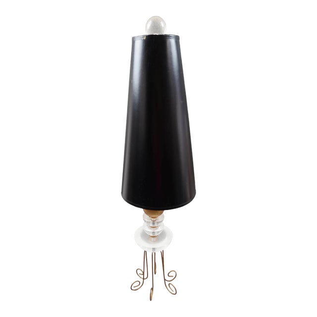 Mid 20th Century Gold Orb Table Lamp With Crackled Lucite Accents Wire Metal Legs For Sale