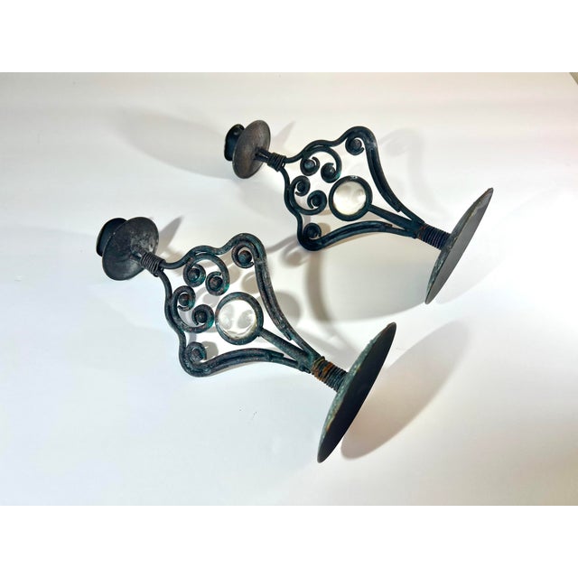 Vintage Metal & Glass Taper Candle Holders - a Pair For Sale In Raleigh - Image 6 of 9