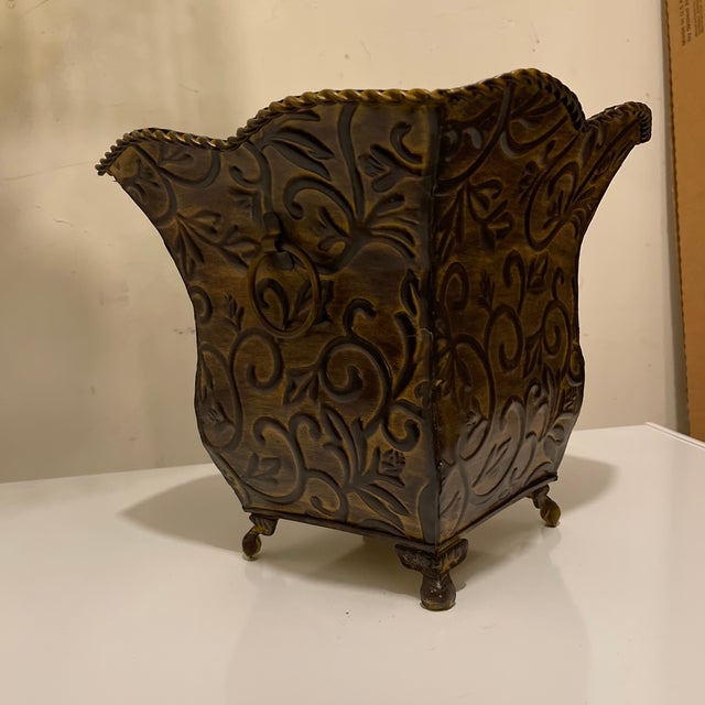 Shabby Chic Vintage Ornate Pressed Metal Planter For Sale - Image 3 of 4