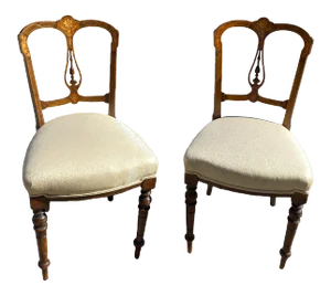 Late 19th Century American Victorian Inlaid Occasional Side Chairs - a Pair