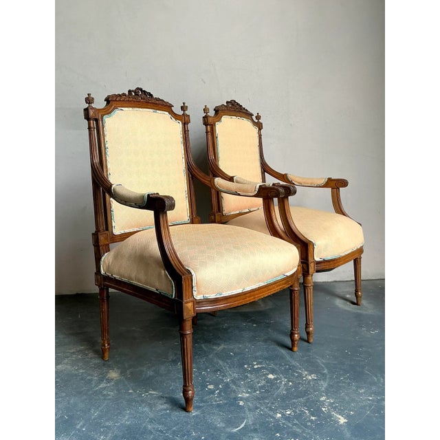 Wood Vintage Regency Hand Carved Fauteuil Chairs - A Pair For Sale - Image 7 of 9