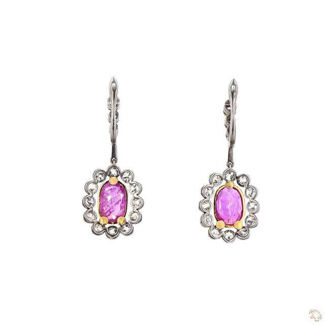 2.04 Carat Old European Cut Diamond Ruby Gold Earrings, A Pair For Sale In New York - Image 6 of 9