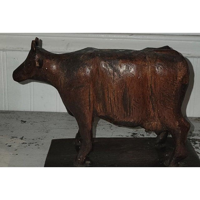 Folk Art 1940s Signed m.o. Thomas Carved Wooden Cow For Sale - Image 3 of 6