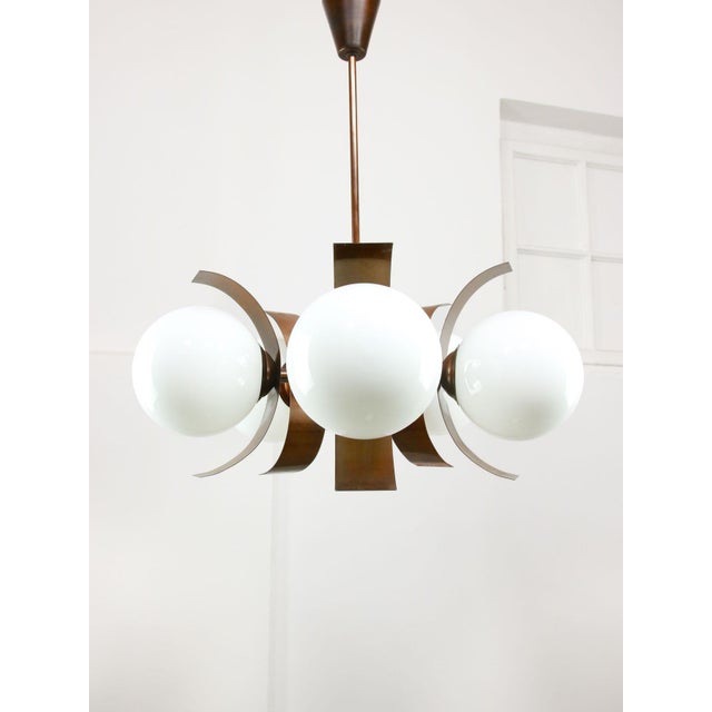 Vintage Italian Copper and Opaline Chandelier, 1970s For Sale - Image 17 of 18