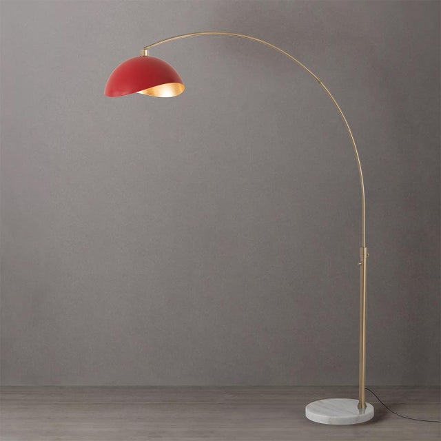Nova 1960s Nova of California Adjustable Arc Floor Lamp - Mid Century Modern, Red/Gold Shade, White Marble Base, Dimmable For Sale - Image 4 of 5