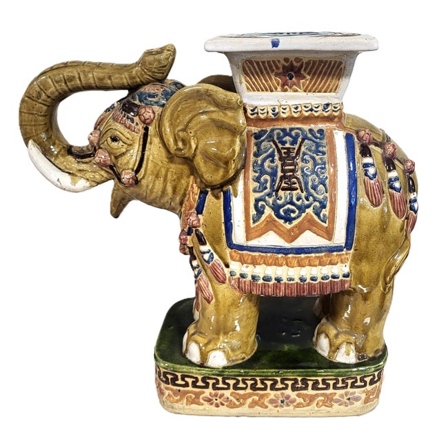 Amber Large Vintage Chinese Asian Glazed Terracotta Elephant Garden Stool Bench For Sale - Image 8 of 15