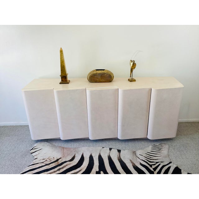 Vintage 1980s Post Modern Sculpted Front 5 Door Credenza Cabinet Hollywood Regency / Modern Style For Sale - Image 12 of 15