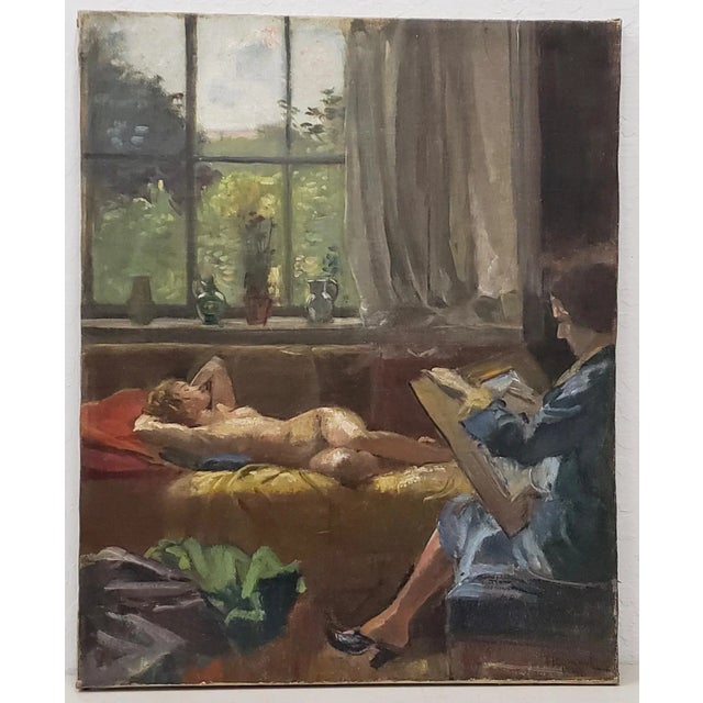 Herman Lipot (Hungarian, 1884-1972) "The Artist and the Model" Original Oil Painting C.1927 For Sale - Image 11 of 11