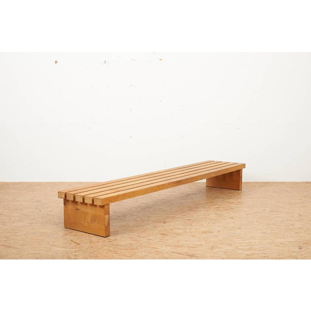 Brown Wooden Bench with Legs and Slats in Oak, 1970s For Sale - Image 8 of 14