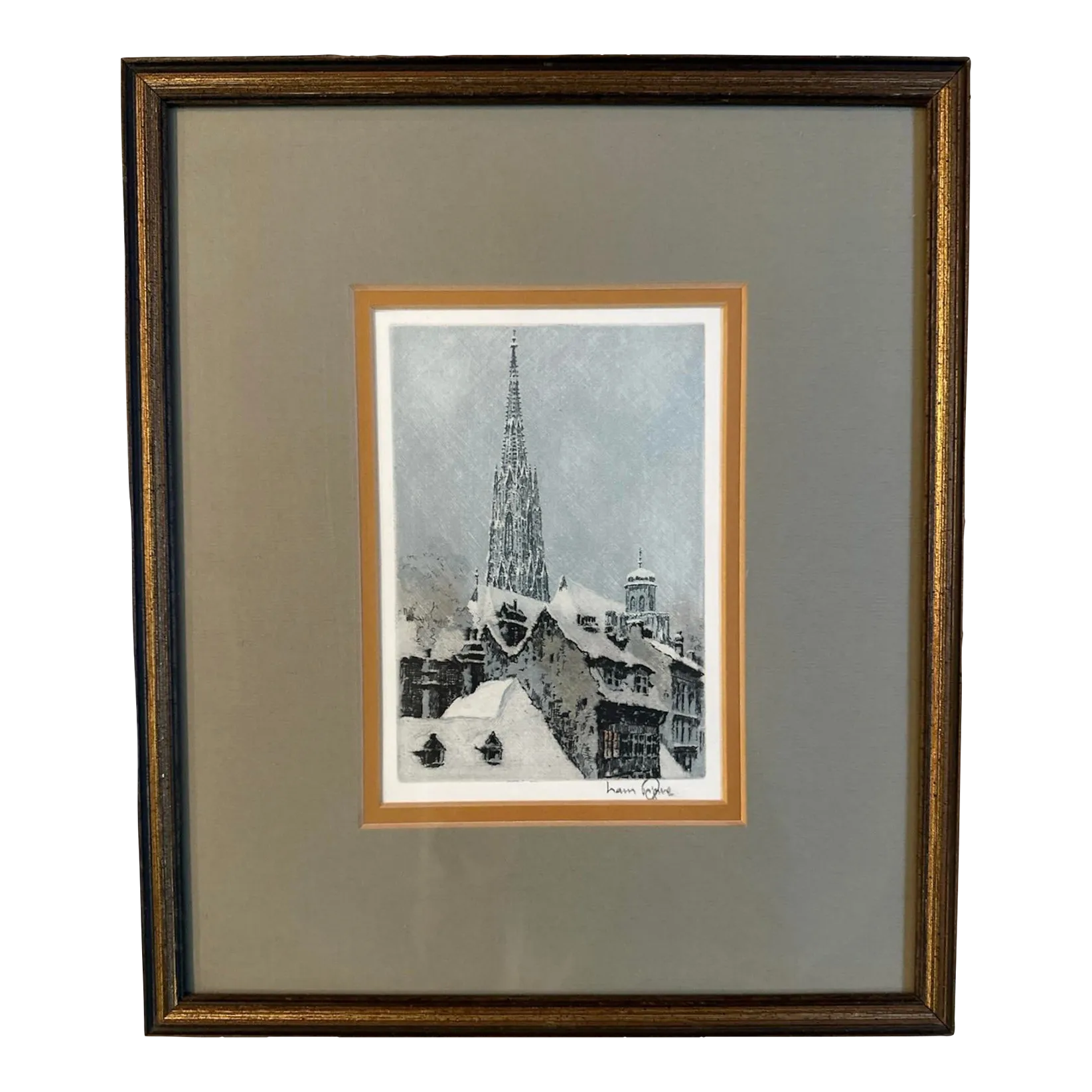 Early 20th Century Hans Figura Signed Color Etching Mozart's House