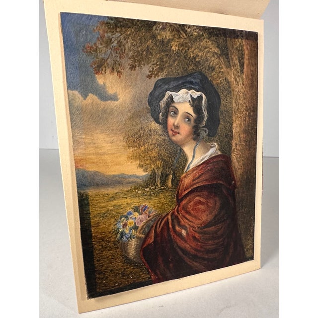 Antique Miniature Portrait Painting of Young Lady in Gilded Ribbon Crest Bow Frame For Sale - Image 12 of 18