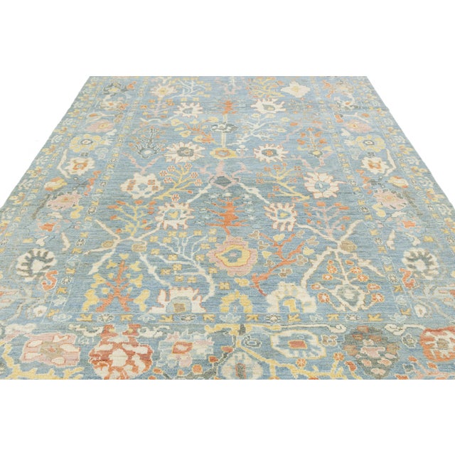 Textile Modern Sultanabad Hand-Knotted Wool Rug – 9x12 Light Blue & Ivory Floral For Sale - Image 7 of 11