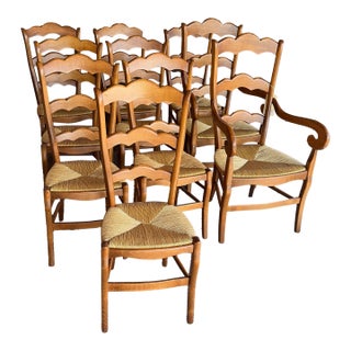 1990s Set of 10 Beechwood Ladder Back Chairs For Sale