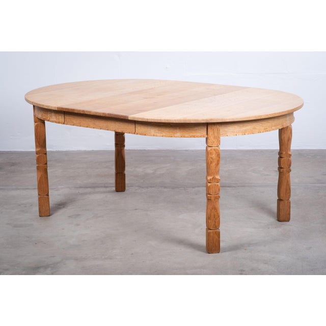 Wood Vintage Brutalist Oak Dining Table with Extensions by Henning Kjærnulf, 1960s For Sale - Image 7 of 11