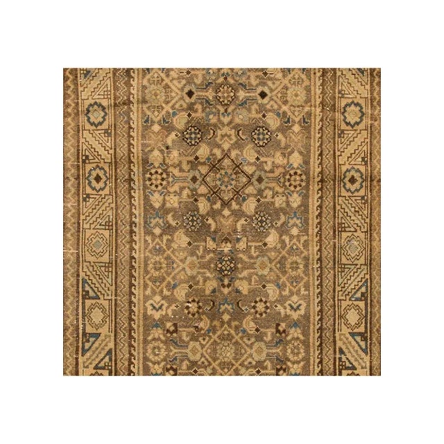 Tribal 1920s Vintage Persian Malayer Handmade Tan Tribal Wool Runner For Sale - Image 3 of 4
