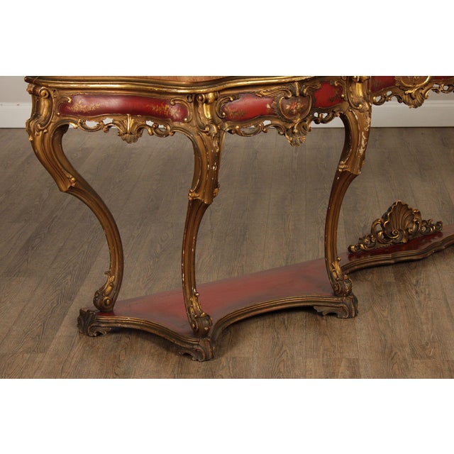 Red Italian Rococo Style Long Marble Top Console Table For Sale - Image 8 of 18