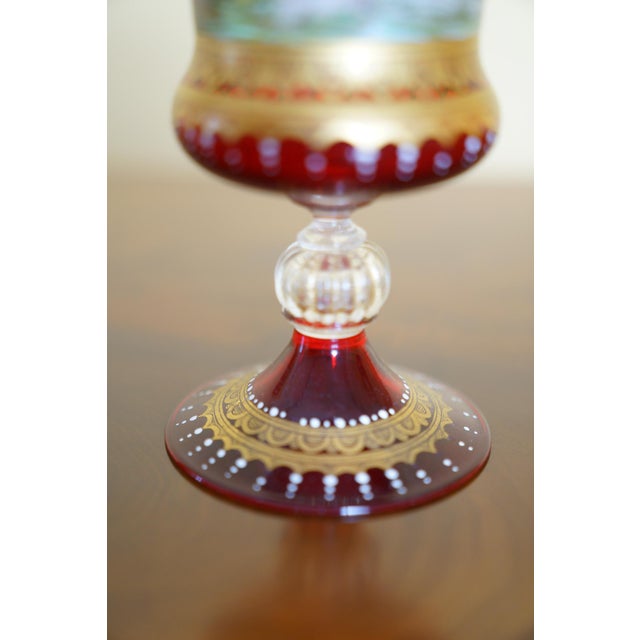 Vintage Italian Murano Hand Enameled Ruby Glass Chalice For Sale - Image 9 of 9
