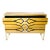 Colored laminate dresser with brass feet with three drawers l 146.8 x p 50 x h 100.4