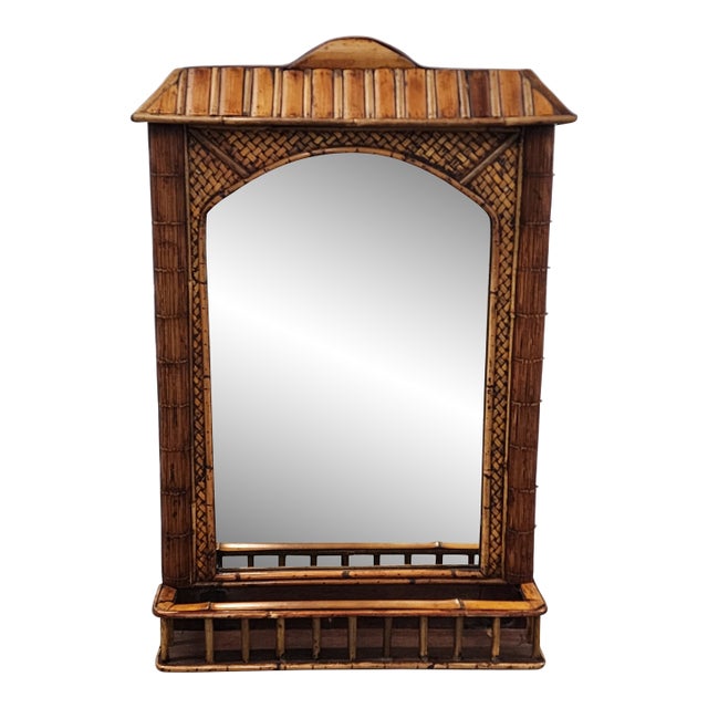 Vintage Bamboo & Rattan Pagoda Mirror For Sale