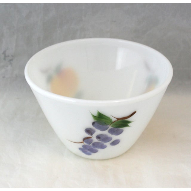 Traditional Vintage Traditional Hand Painted Gay Fad Studios Fire King 7.5" Milk Glass Bowl Fruit Pattern For Sale - Image 3 of 9