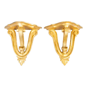 Vintage Italian Florentine Neoclassical Carved Giltwood Wall Brackets - a Pair