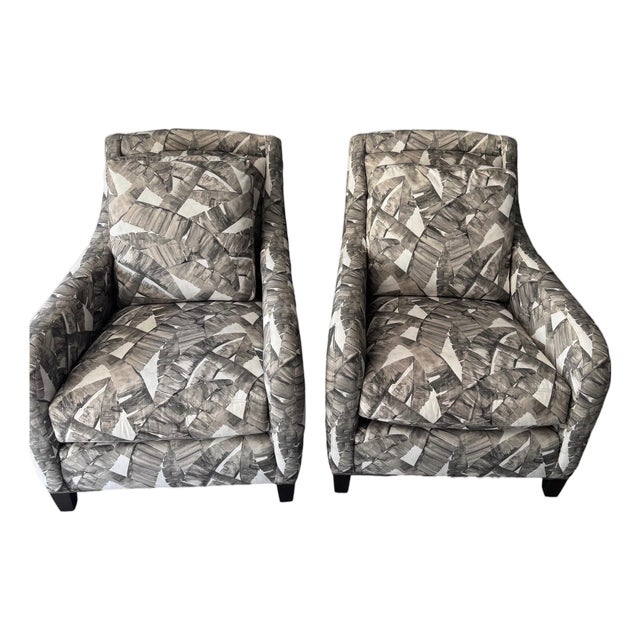 Lee Industries Palm Leaf Upholstered Lounge Chair- Set of 2 For Sale