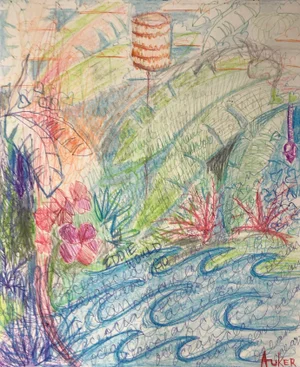 "The Hawaii Journal" Contemporary Tropical Landscape Botanical Drawing by CL Auker