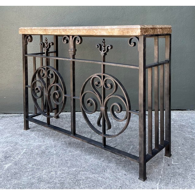 Metal Vintage Wrought Iron Gate Console Table For Sale - Image 7 of 12