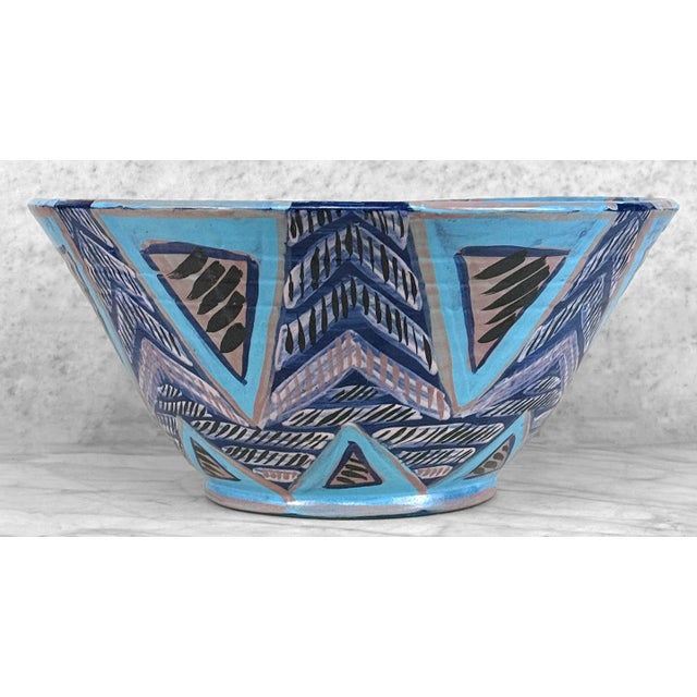 Vintage 16" Abstract Blue Art Pottery Centerpiece Bowl For Sale - Image 4 of 8