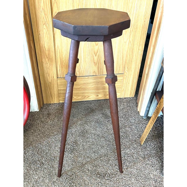 Handmade, Black Walnut Seat and Mahogany Leg Primitive Stool, Circa 1860s For Sale - Image 4 of 10