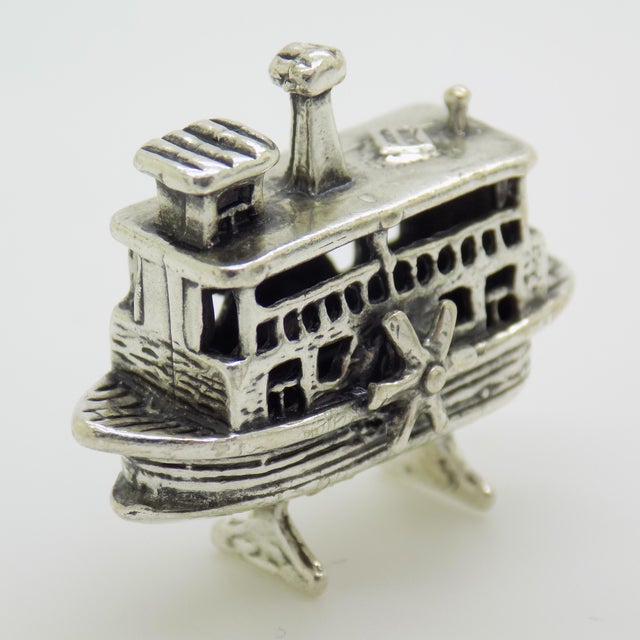 1980s Vintage Italian Handmade Silver Paddlewheel Steam Boat Figurine, Tuscany, Arezzo, Italy, 1980s For Sale - Image 5 of 11