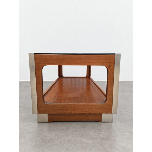 Wood Mid-Century Walnut and Smoked Glass Coffee Table, 1960s For Sale - Image 7 of 8