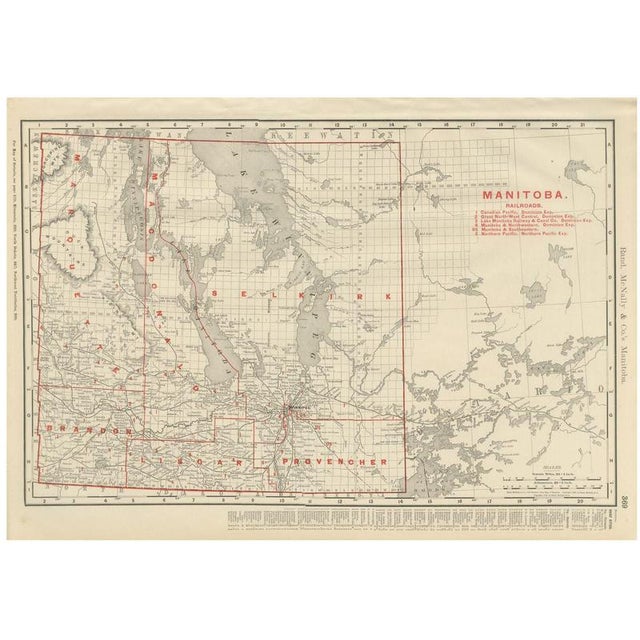 Antique Map of Manitoba with Lake Winnipeg by Ran McNally, 1899 For Sale - Image 12 of 12