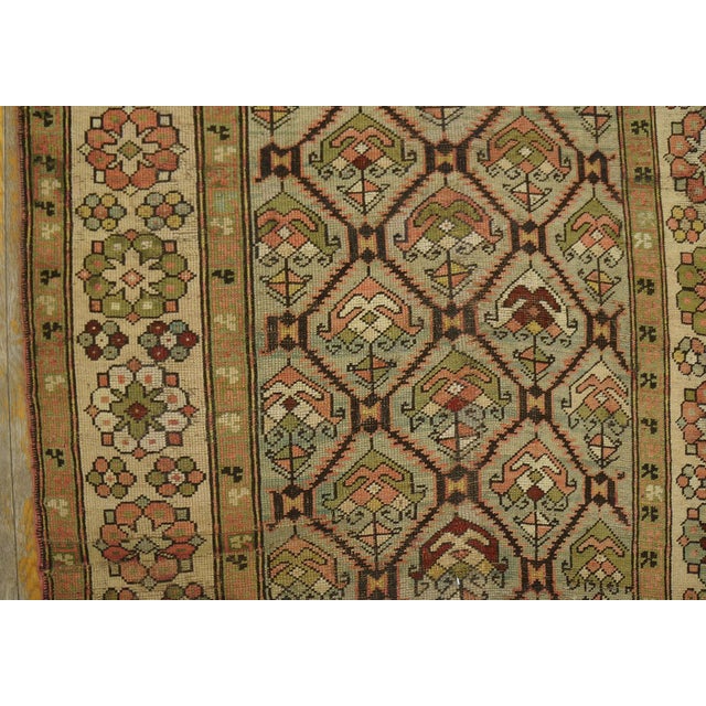 Textile 1900s Green Asparagus Diamond Antique Caucasian Karabagh Rug 3'6" X 7'2" Handknotted Wool Carpet For Sale - Image 7 of 9