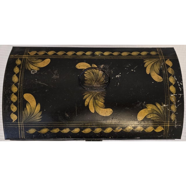 Metal 19th Century Hand-Painted Tole Metal Box With Floral Decoration For Sale - Image 7 of 8