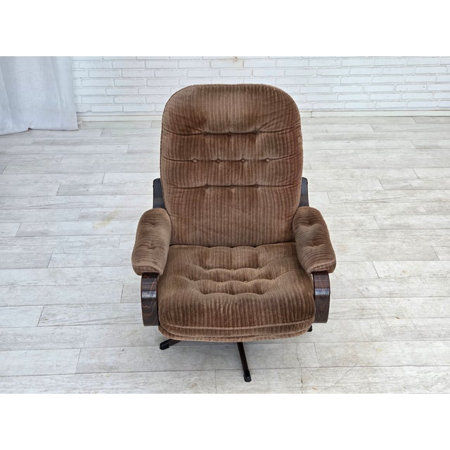 Danish Swivel Armchair in Brown Corduroy, 1970s For Sale - Image 9 of 18