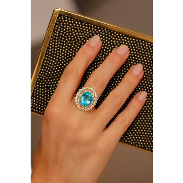 Baroque Bochic "Orient" Vintage Natural Blue & White Topaz Ring Set 18K & Silver For Sale - Image 3 of 18