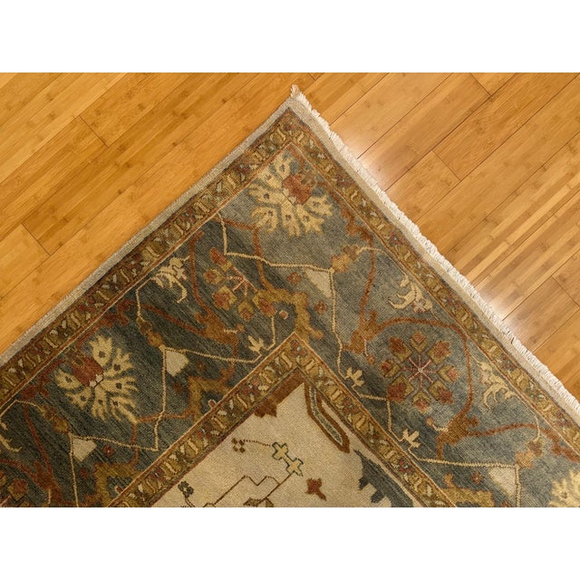 1990s Ziegler Oushak Style Wool Beige Field With Blue Border Rug 9x12 For Sale - Image 10 of 10