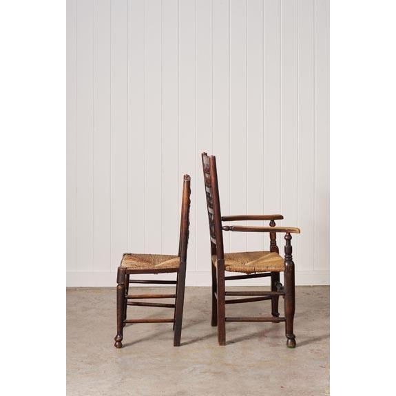 English Set of 10 Late 18th Century Oak Lancaster Spindle Rush Seat Chairs (2 Arms, 8 Sides) For Sale - Image 3 of 7