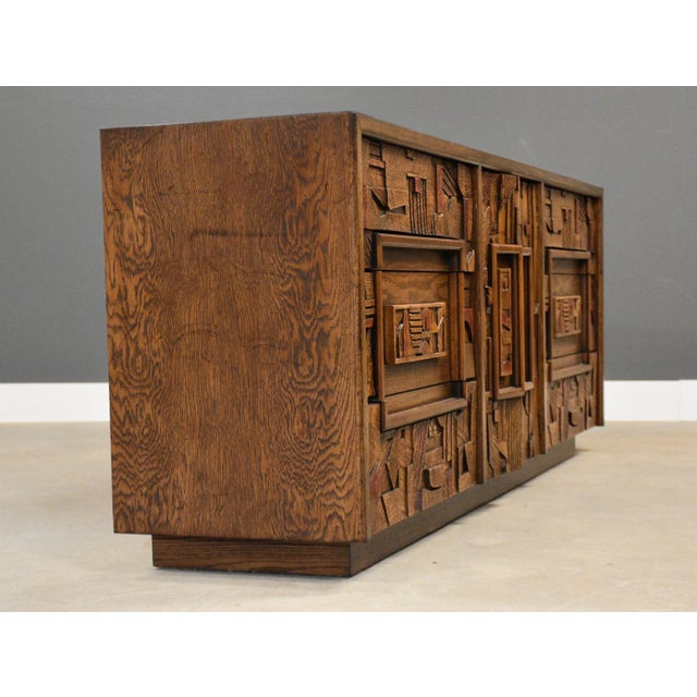 1970s 1970s Brutalist 78” MCM Lane Pueblo Walnut Dresser For Sale - Image 5 of 11